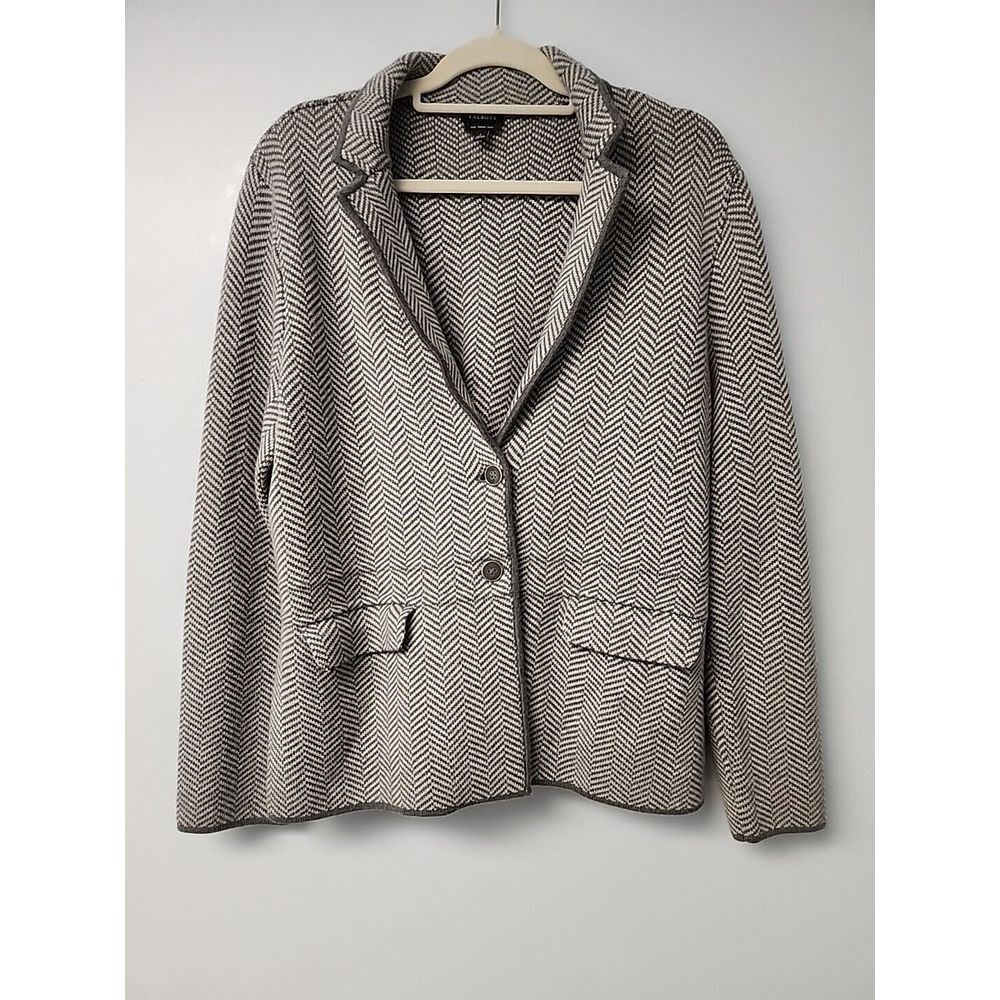 Talbots Women's L Gray Herringbone Merino Wool Jacket  Blazer‎ w Front Pockets